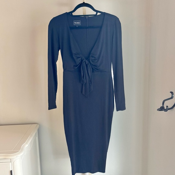 Nookie Dresses & Skirts - Nookie Selene Long Sleeve Tie Front Midi Dress, Black, Size Large
